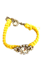 JUICY COUTURE Silver Metal Yellow Braided Cord Rope Crystal Bracelet L@@K 🔥