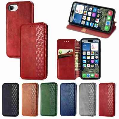 For iPhone 16E 6.1 Magnetic Wallet PU Leather Flip Card Stand Phone Case Cover - Image 1 of 4
