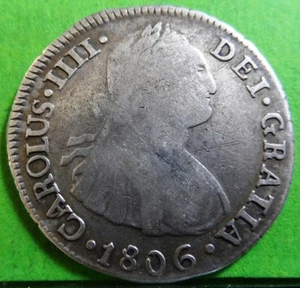 CARLOS IV, 2 Reales 1806, LIMA -JP, Plata COLONIAL ESPAÑOL - Imagen 1 de 2