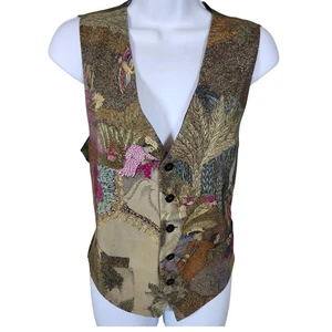Shauna Stein Tapestry Vest Scenic Boho Art Print Metallic Thread Lined Medium - Picture 1 of 8