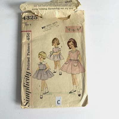 Vintage 1960s Simplicity 4325 Girl's Dress Sewing Pattern Gathered Skirt Size 6 - Image 1 of 4