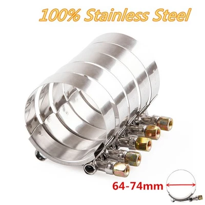 10 Pcs Chrome 2.5"(64-74mm) Car Automobile Turbo Pipe Hose Coupler Clamp T Bolt - Image 1 of 4