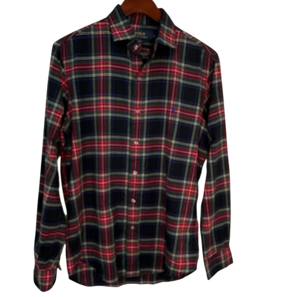 Polo Ralph Lauren Para Hombre Mediano Calce Ajustado Camisa Abotonada Rojo Verde Tartán Cuadros Foto 1 de 4