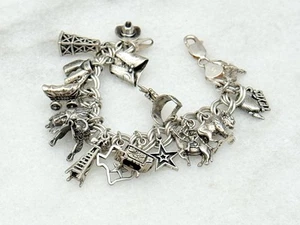 BRACCIALE anni '60 WESTERN TEXAS tema argento sterling 16 CHARM 7,5" - Foto 1 di 6