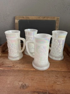 Federal Milk Glass Iridescent Tankard Beer Stein Mugs Tavern Scene - Picture 1 of 5