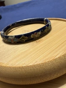 Vintage Purple Floral Cloisonné Enamel Hinged Bangle Bracelet - Picture 1 of 9