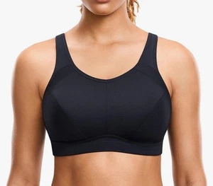 SYROKAN High Impact Sports Bra Support Underwire Racerback Black 42C - Picture 1 of 4