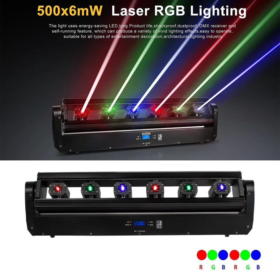 New Version 6x500mw 6 Eyes RGB-RGB Moving Head Laser Light For Bar DJ Stage - Image 1 of 4