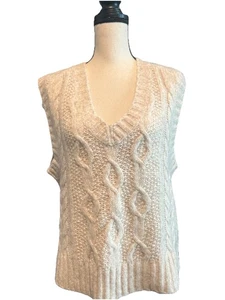 Everlane Alpaca Wool Blend Cloud Sleeveless V-Neck Cable-Knit Sweater Vest Med - Picture 1 of 6