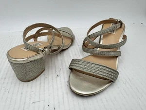 Badgley Mischka Women's sandals Sz 8.5 Golden Leather Block Heel Ankle Strap - Picture 1 of 8