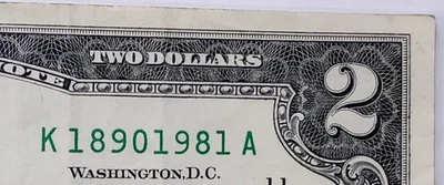 $2 Bill 2013 Serial Number Tombstone Double Years 1890 1981 - K 18901981 A - Image 1 of 3