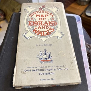 Vintage Historical Map of England and Wales Map by Bartholomew & Son - Picture 1 of 1