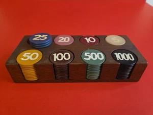 1950's Seventy Eight 78 Casino Chips With Wood Caddy  - Picture 1 of 4