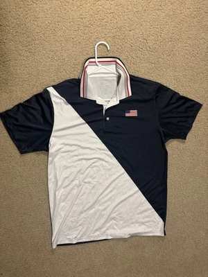 Мужская футболка-поло с флагом США для гольфа средний размер темно-синяя белая патриотическая спортивная футболка - Изображение 1 из 4