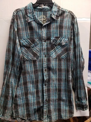 Modern Culture Distressed Blue/Black Plaid Western Button Up L/S Shirt Sz XL - Image 1 of 4
