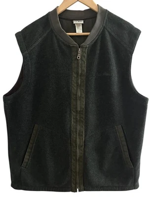 VTG LL Bean Vest Green Wool Blend Full Zip Fleece Sweater Pockets Logo Men’s L - Image 1 of 4