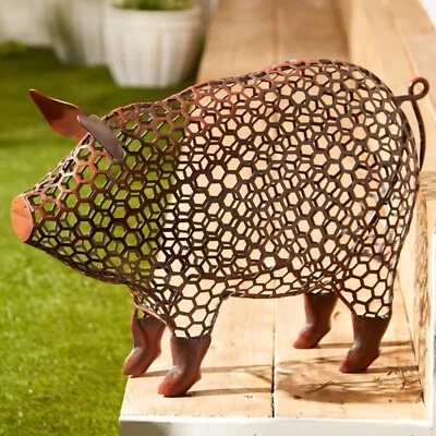 Cerdo Pollo Alambre Jardín Estatua Estatuilla Interior Exterior Adorno Patio Arte Decoración Foto 1 de 4