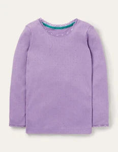 MINI BODEN GIRLS Supersoft Pointelle T-shirt Aster Purple LONG SLEEVE BRAND NEW - Picture 1 of 7