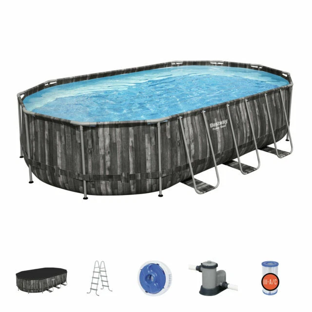 Bestway Above Ground Power Steel Oval Pool Set with Accessory Kit