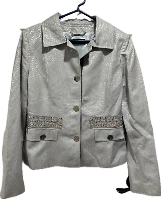 Blazer Dolce & Gabbana cuello talla 48 EE. UU. 12 gris plata lentejuelas metálicas y cuentas Foto 1 de 4