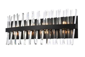 CRYSTAL WALL SCONCE MODERN BLACK VANITY LIVING DINING ROOM BATHROOM 8 LIGHT 30" - Picture 1 of 7