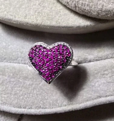 Ross Simons Sterling silver heart Pink Sapphire lab created black cluster ring - Image 1 of 4