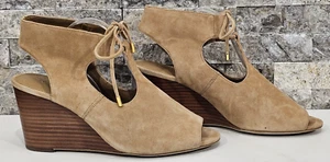 Ralph Lauren donna zeppa tacco pelle scamosciata punta aperta beige silenzioso lusso taglia 8 - Foto 1 di 11