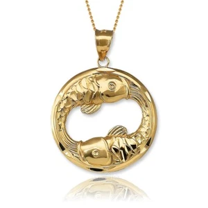 Pisces Zodiac Gold Fish Pendant Necklace - 10k & 14k Yellow, White, Rose Gold - Picture 1 of 23
