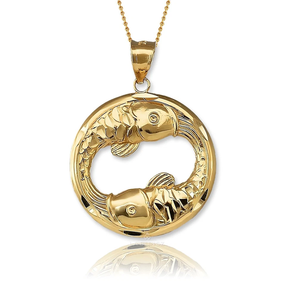 Pisces Zodiac Gold Fish Pendant Necklace - 10k & 14k Yellow, White, Rose Gold - Image 1 of 4