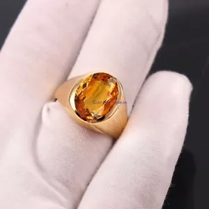 Anello Placcato Oro Sterling 925 Pietra Preziosa Citrino Naturale Da Uomo #4449 - Foto 1 di 4