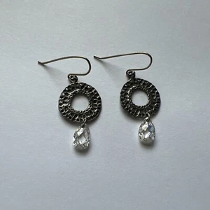 Silpada Textured Sterling Circle with CZ Briolette Dangle Earrings - Picture 1 of 6