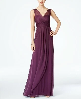 Adrianna Papell Ruched Embellished Gown Dress Purple Sz 8 $189 - Image 1 of 2
