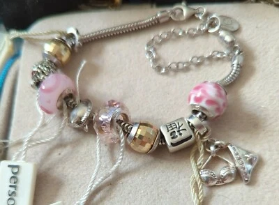 11pc. AUTHENTIC PERSONA (Zales) Safety CHARM BRACELET 10 PERSONA BEADS $370+ box - Image 1 of 4
