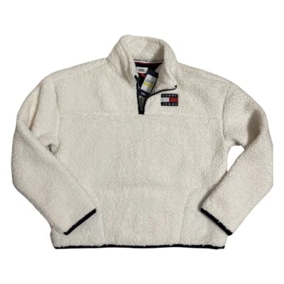NEW TOMMY JEANS Woman’s Teddy Fuzzy Quarter Zip Pullover Sweatshirt White sz M - Image 1 of 4