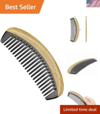 Elegante peine de pelo de sándalo de dientes anchos con cuerno de búfalo para felicidad sin enredos Foto 1 de 4