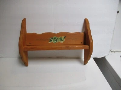 Vintage Handmade Wooden Hanging Shelf Spice Rack Green Flowers Cottage Core - Image 1 of 4