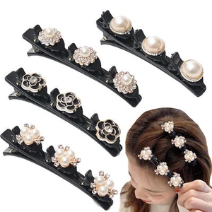 Sparkling Crystal Stone Braided Hair Clips Satin Rhinestone Fabric Hair Bands - Picture 1 of 6