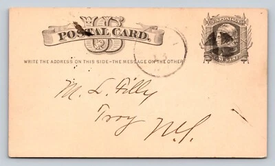 1875 ANTIQUE UX5 US Postal Card Lady Liberty 1c Troy NY Cork Killer Cancellation - Image 1 of 3