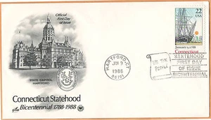 US 1988 V.F. FDC The Postal Commemorative Society " Connecticut Statehood " - Picture 1 of 1