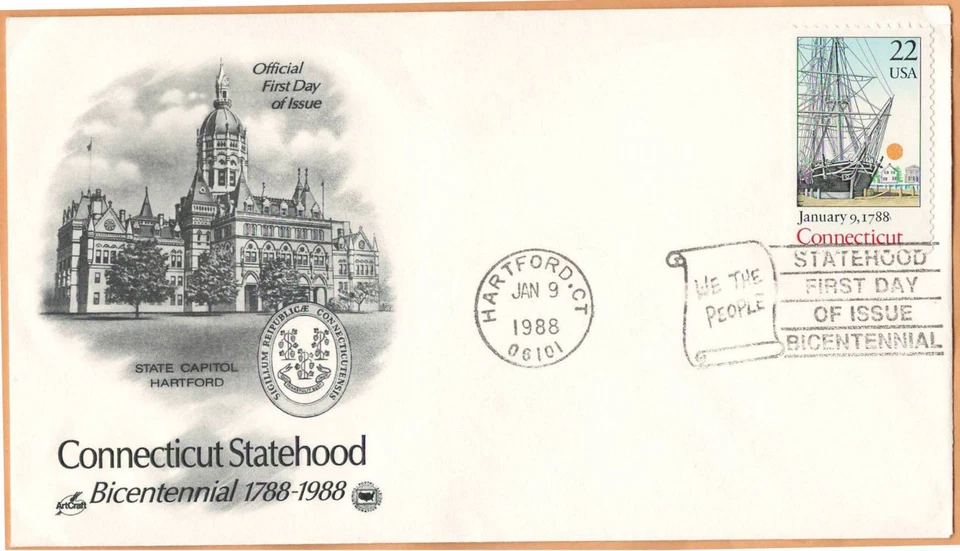 US 1988 V.F. FDC The Postal Commemorative Society " Connecticut Statehood " - Image 1 of 1
