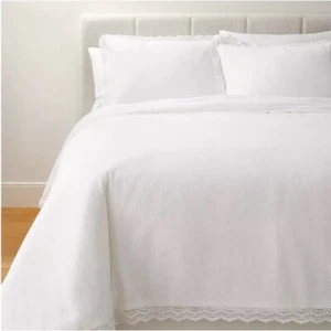 Threshold California King Duvet Set White Lace Border Cotton Slub Duvet & Shams - Picture 1 of 6