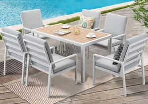 MeXo Essgruppe Sitzgruppe Gartenmöbel Set Alu Gartenset Sitzgarnitur Weiß - Bild 1 von 11