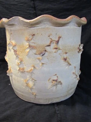 Handmade Textured Pinch Clay Planter Flower Pot  7  1/2"  Tall  (U68S) - Image 1 of 4