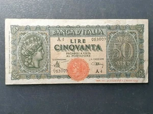 ITALIA ITALY 50 LIRE 50 LIRAS 1944 "ITALIA TURRITA" P-74 BC++/MBC- - Bild 1 von 2