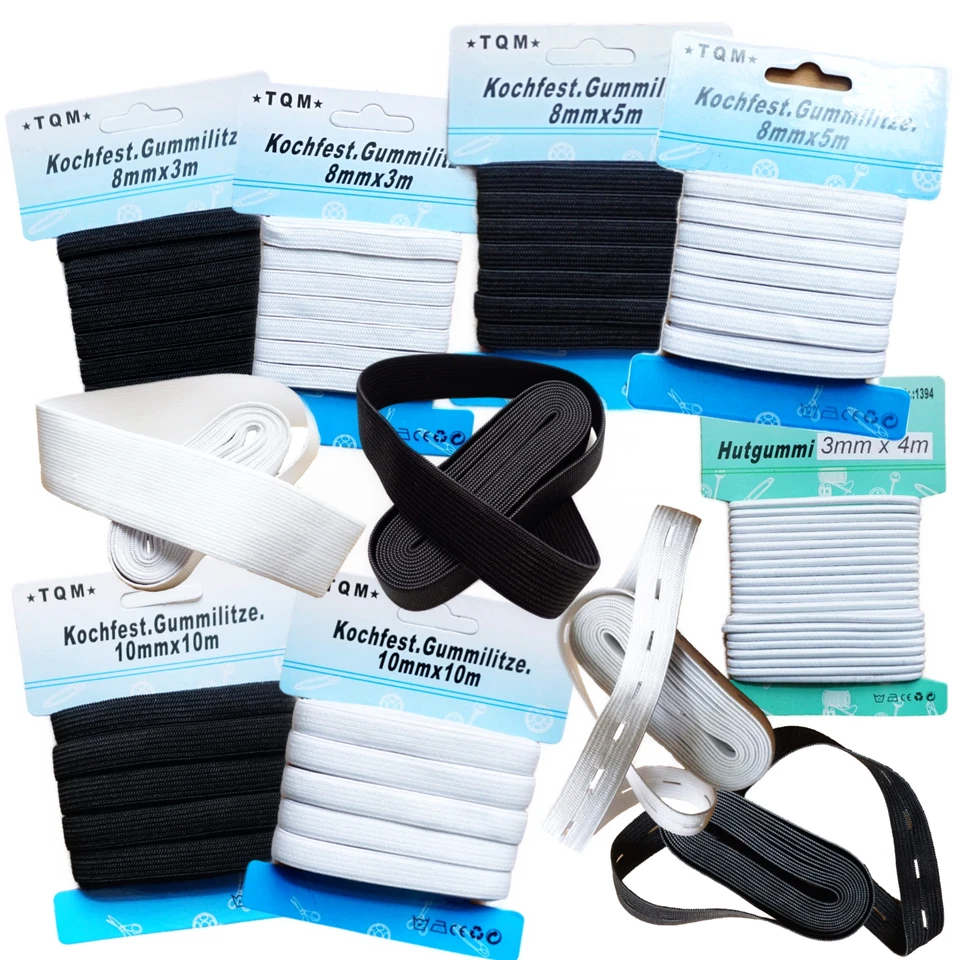 Gummilitze Gummiband Wäscheband Lochgummi versch. Größen / Längen schwarz weiß - Bild 1 von 1