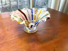 Vintage Salviati MCM Venetian glass Latticino Rainbow colored Ruffled glass bowl