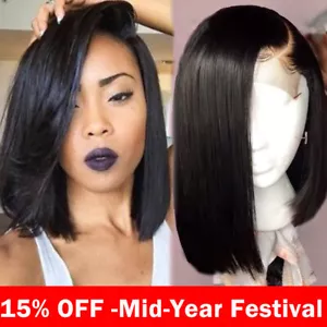 Glueless Brazilian Virgin Human Hair Lace Front Wig Short Hair Pre Plucked Wig P - Picture 1 of 21