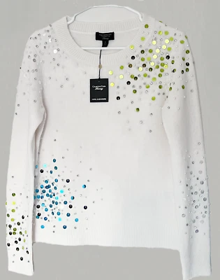 Nuevo con etiquetas Suéter Charter Club Pequeño 100% Cachemira Lentejuelas Adornado, Vainilla, $219 Foto 1 de 4