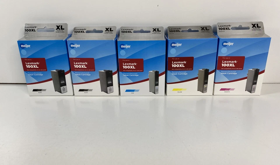 5 Meijer Ink Cartridge For Lexmark 100XL Black/Cyan/Magenta/Yellow Color Inkjet - Image 1 of 4