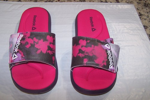 Sandali Reebok uomo taglia 9 memory foam regolabili slide COLORE rosa e nero